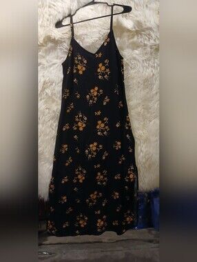 Dizzy Lizzy Black Long Dress with Mustard Floral Print. #A0017